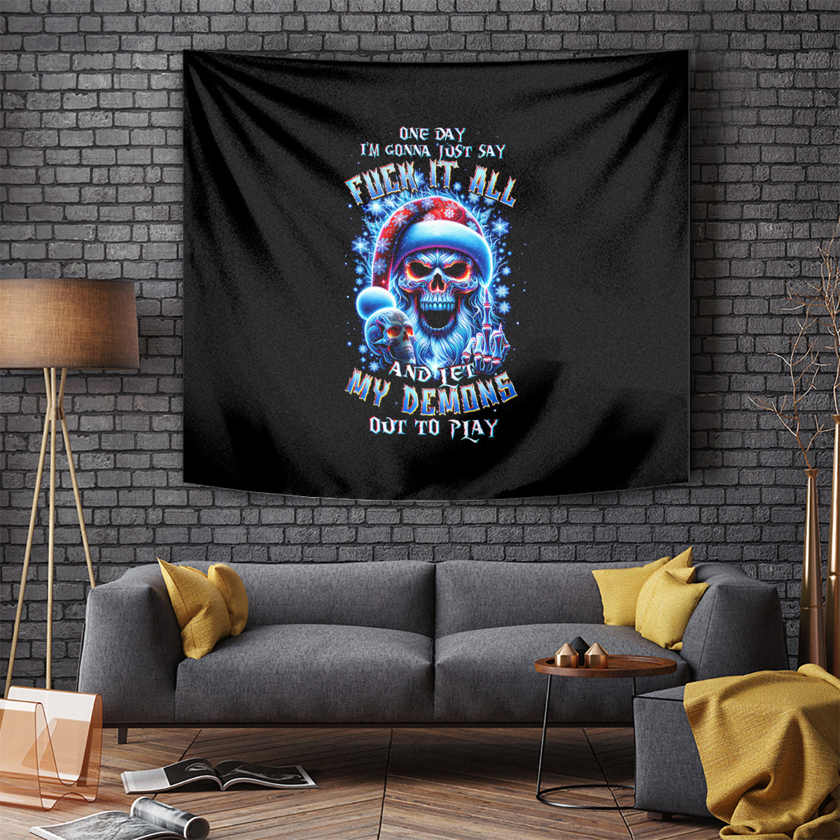 Skull Santa Claus Tapestry One Day Say Fuck Itt All And Let My Demons Out - Wonder Print Shop