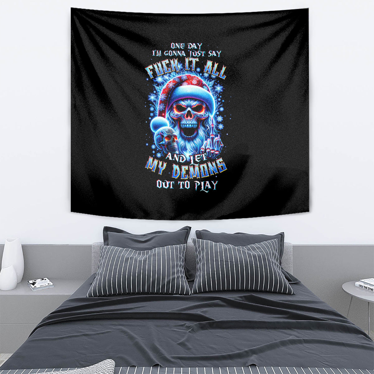 Skull Santa Claus Tapestry One Day Say Fuck Itt All And Let My Demons Out - Wonder Print Shop