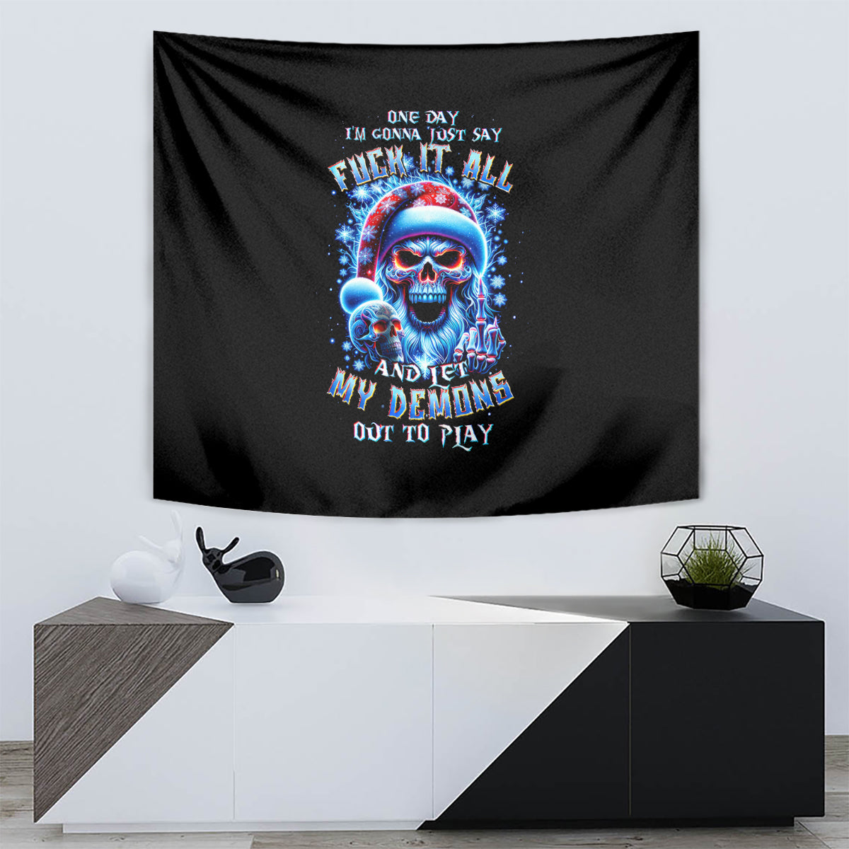 Skull Santa Claus Tapestry One Day Say Fuck Itt All And Let My Demons Out - Wonder Print Shop