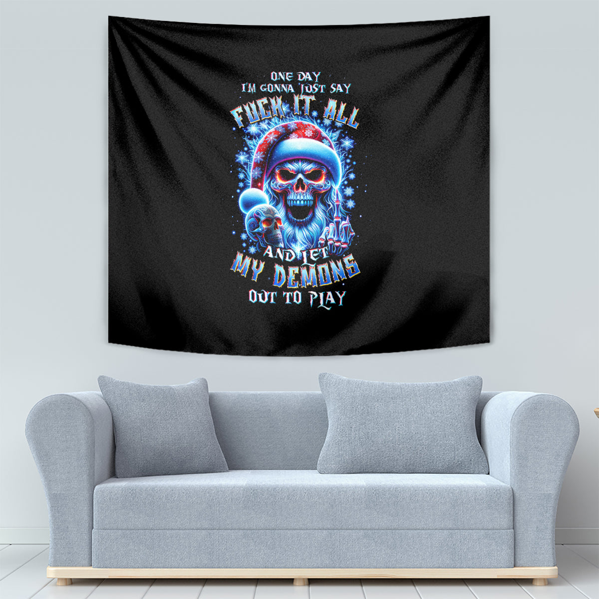 Skull Santa Claus Tapestry One Day Say Fuck Itt All And Let My Demons Out - Wonder Print Shop