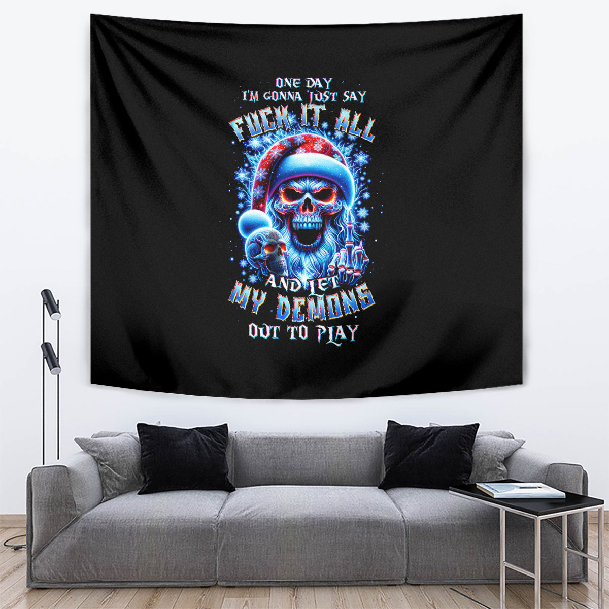 Skull Santa Claus Tapestry One Day Say Fuck Itt All And Let My Demons Out - Wonder Print Shop