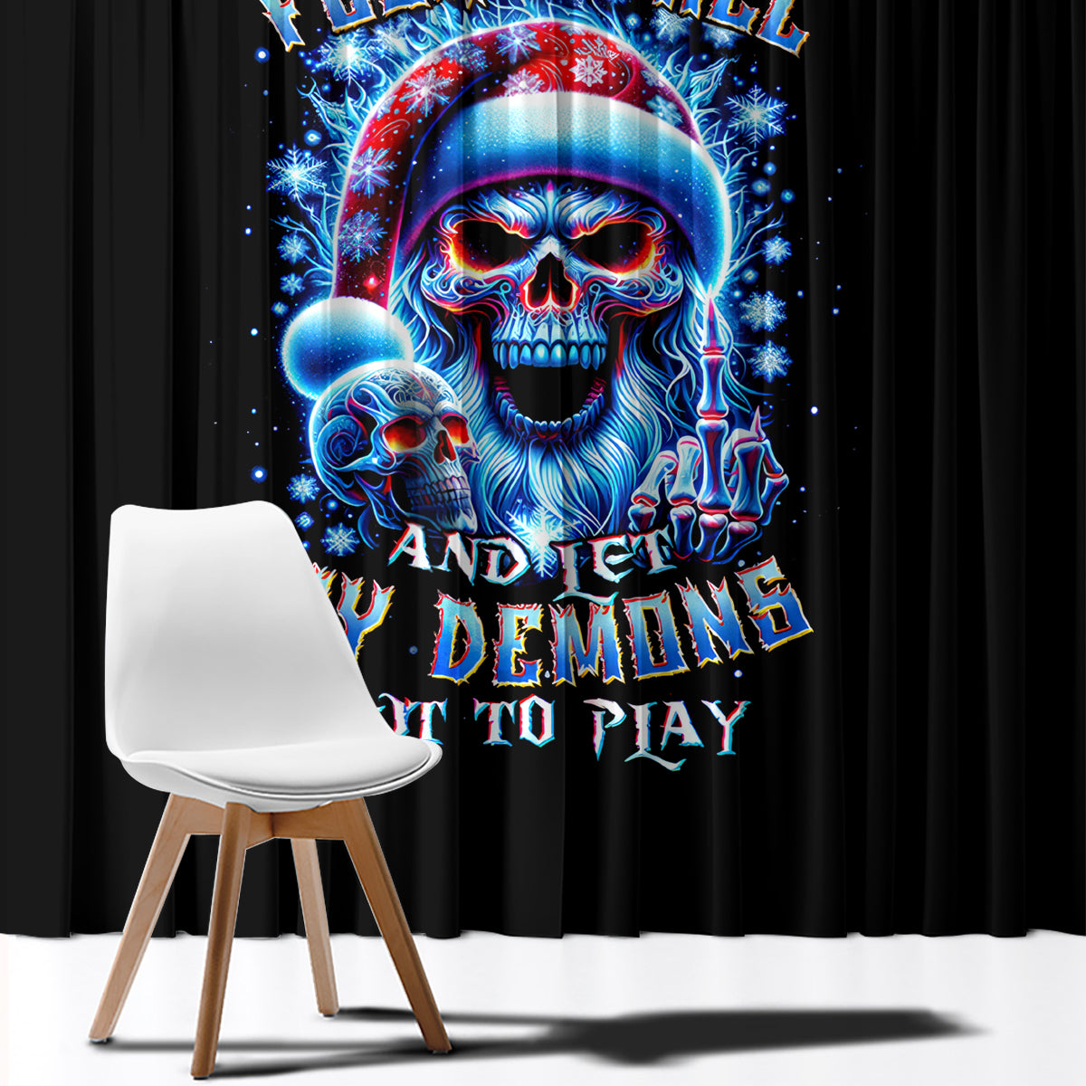 Skull Santa Claus Window Curtain One Day Say Fuck Itt All And Let My Demons Out - Wonder Print Shop