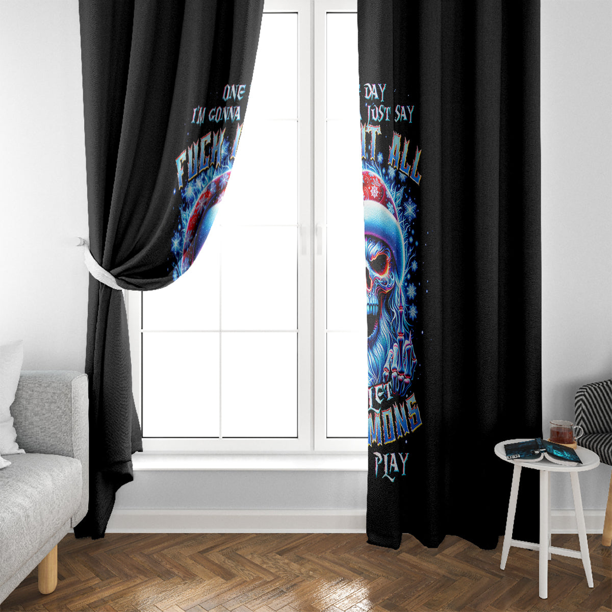 Skull Santa Claus Window Curtain One Day Say Fuck Itt All And Let My Demons Out - Wonder Print Shop