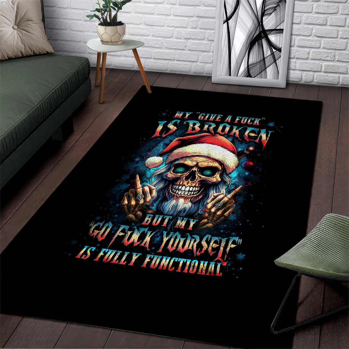 Skull Santa Claus Area Rug My Give A Fuck Is Broken My Go Fuck Yourself - Wonder Print Shop