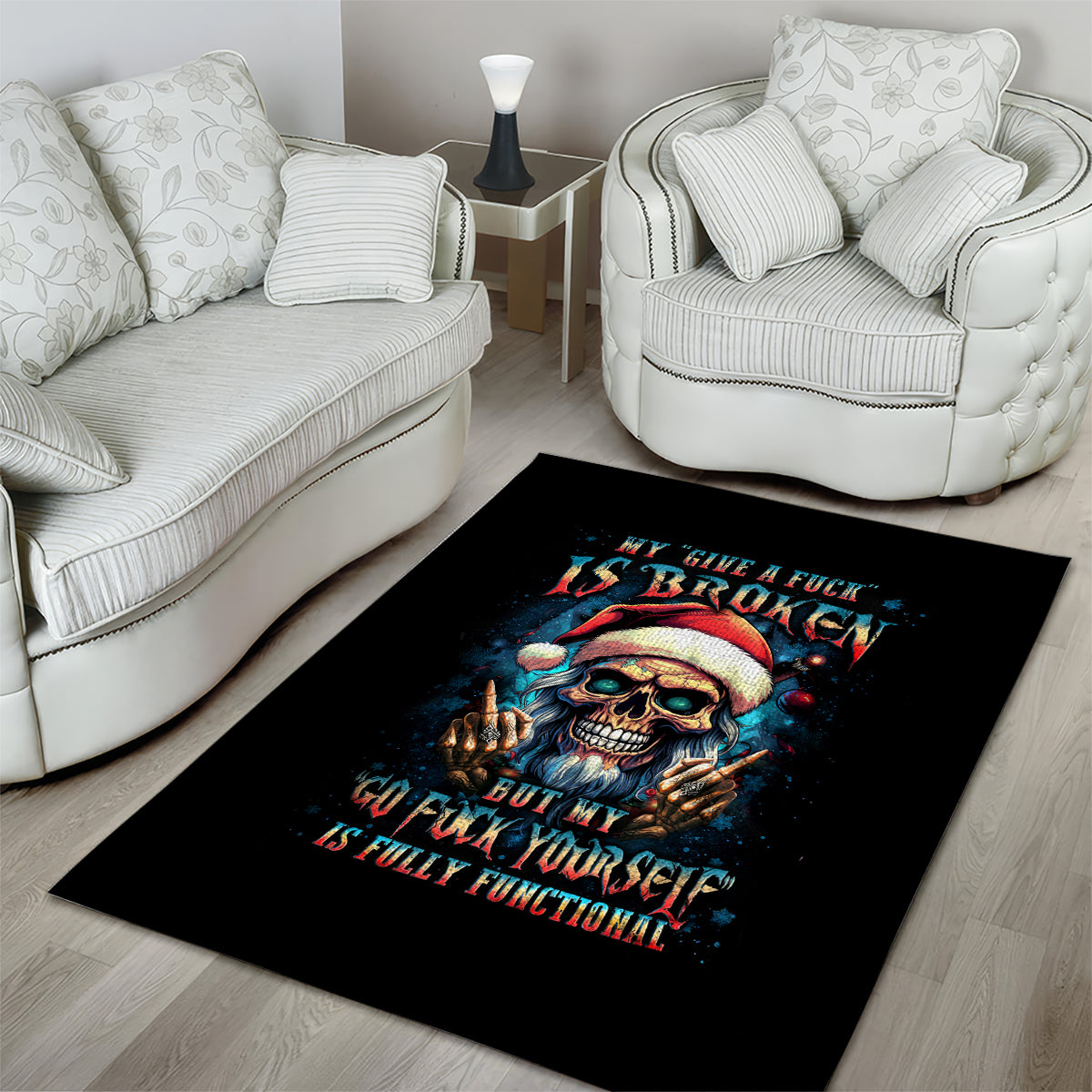 Skull Santa Claus Area Rug My Give A Fuck Is Broken My Go Fuck Yourself - Wonder Print Shop