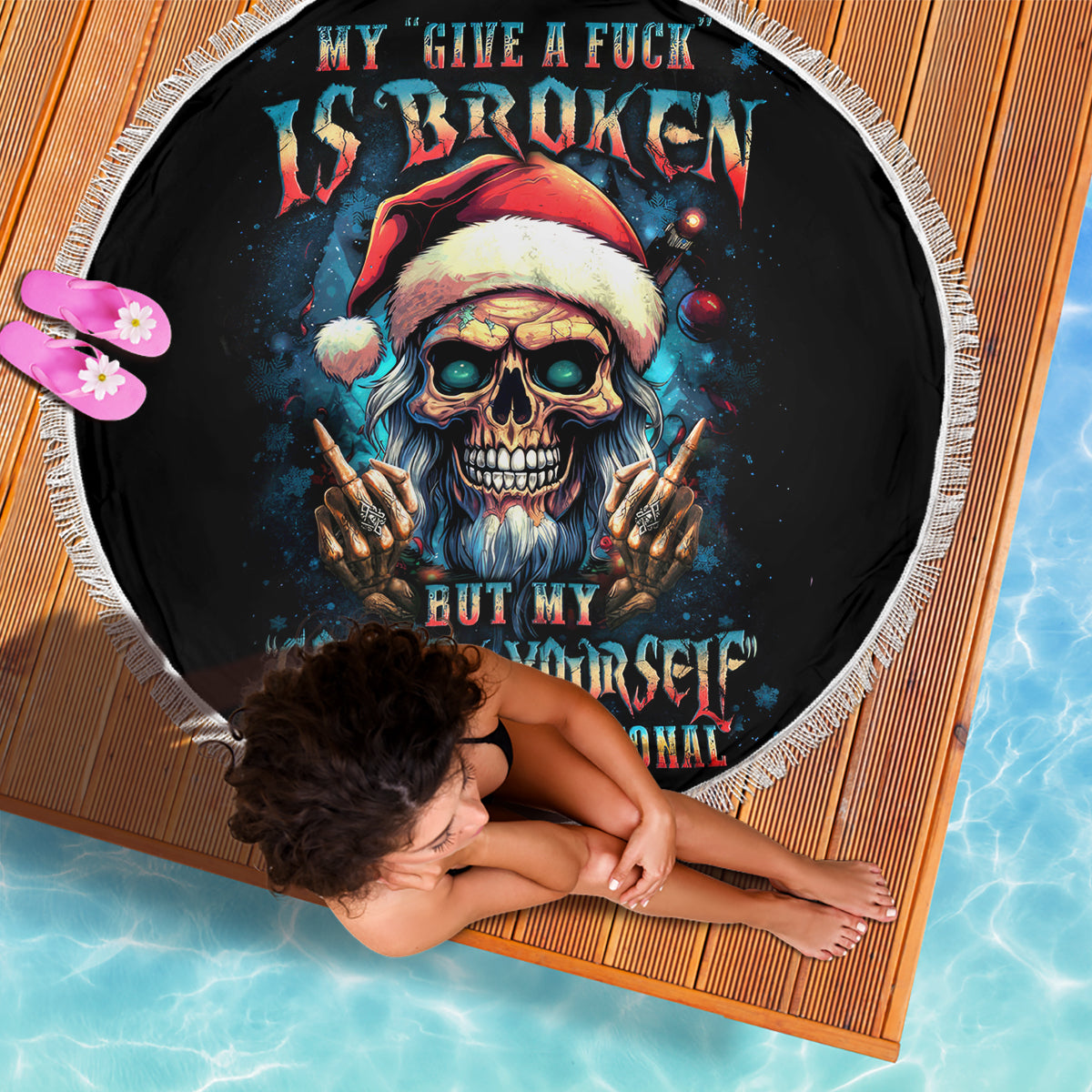Skull Santa Claus Beach Blanket My Give A Fuck Is Broken My Go Fuck Yourself - Wonder Print Shop