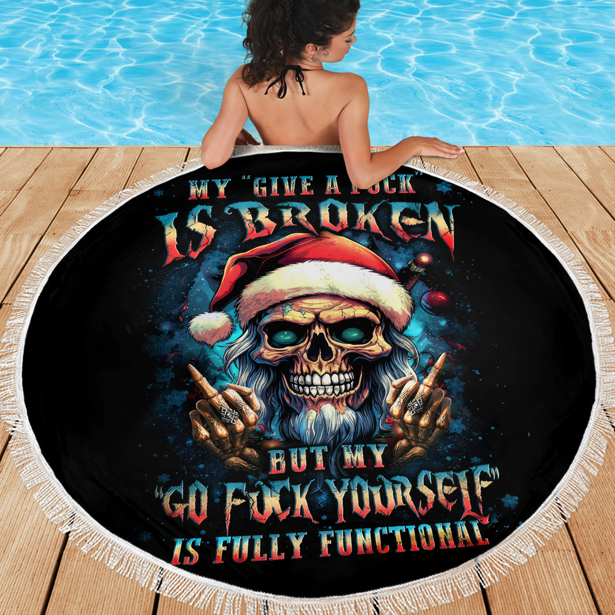 Skull Santa Claus Beach Blanket My Give A Fuck Is Broken My Go Fuck Yourself - Wonder Print Shop