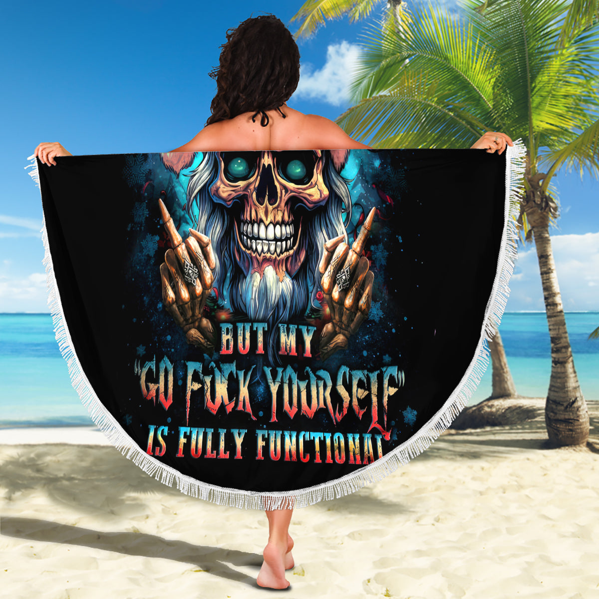 Skull Santa Claus Beach Blanket My Give A Fuck Is Broken My Go Fuck Yourself - Wonder Print Shop