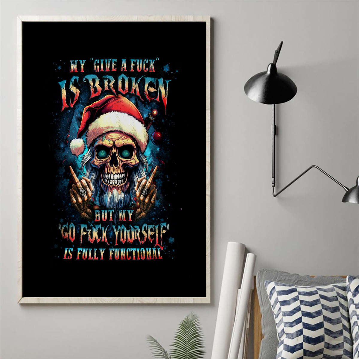 Skull Santa Claus Canvas Wall Art My Give A Fuck Is Broken My Go Fuck Yourself - Wonder Print Shop