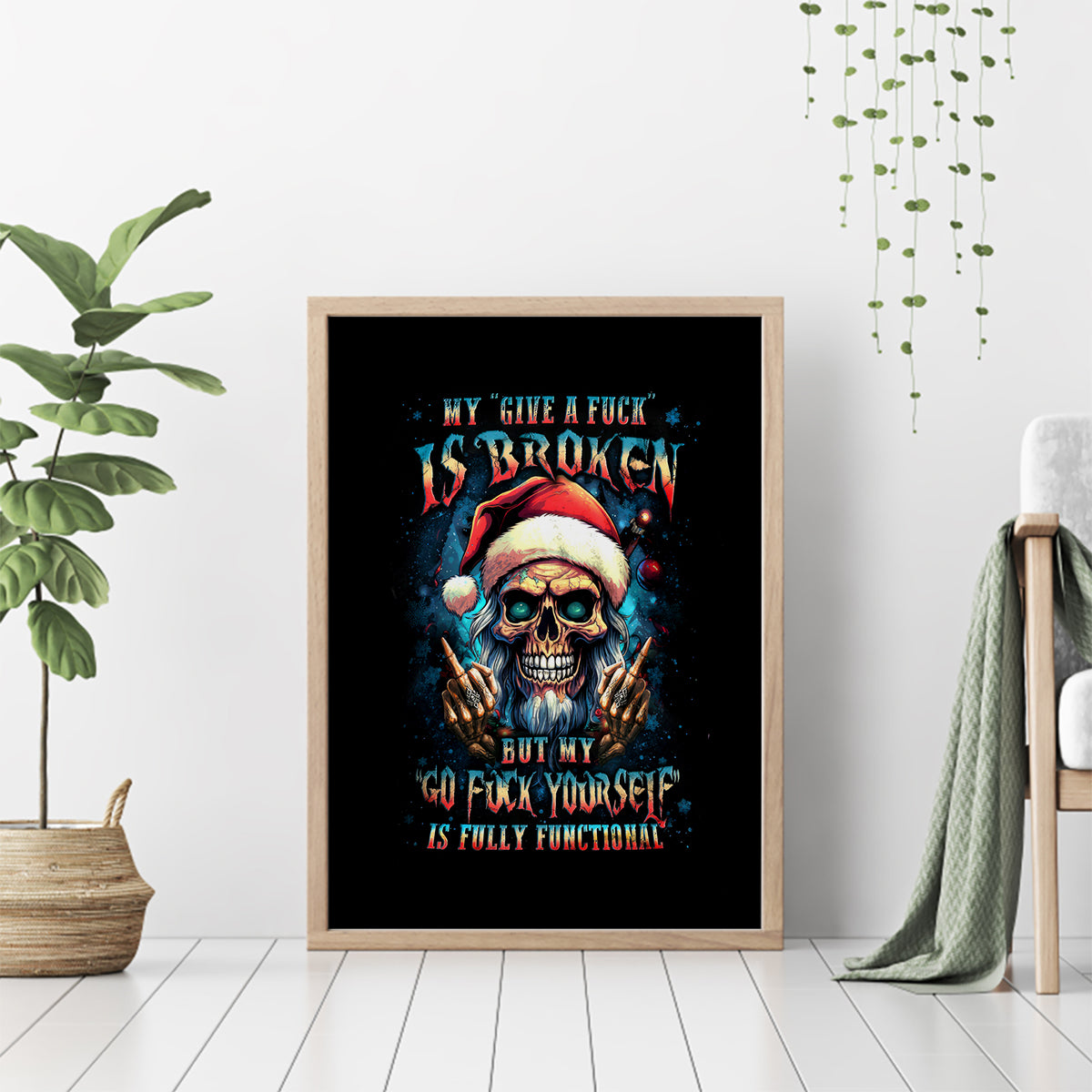 Skull Santa Claus Canvas Wall Art My Give A Fuck Is Broken My Go Fuck Yourself - Wonder Print Shop