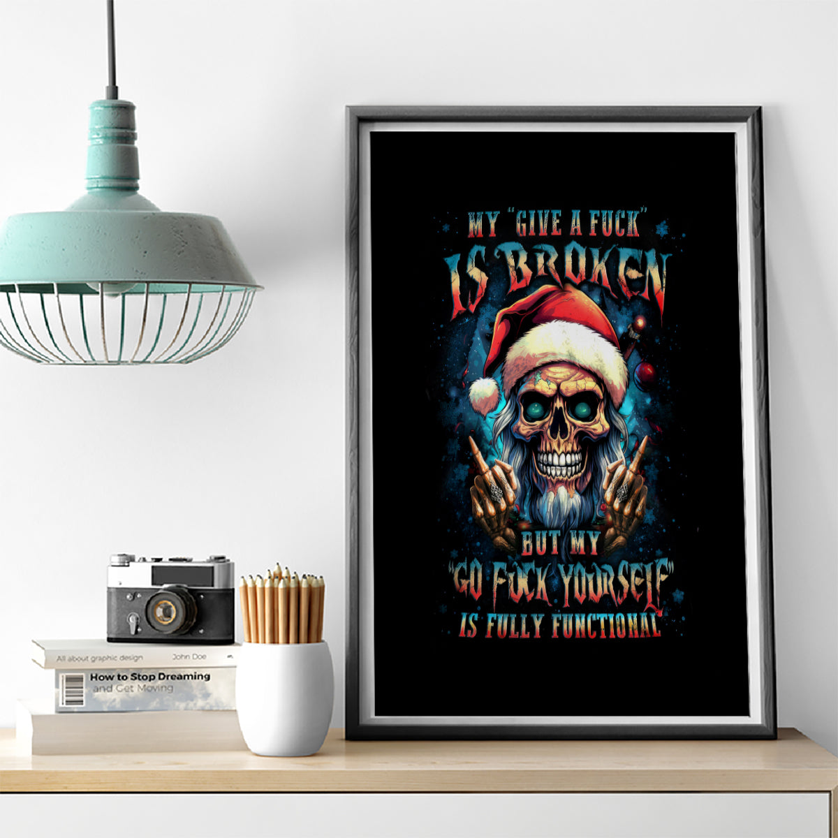 Skull Santa Claus Canvas Wall Art My Give A Fuck Is Broken My Go Fuck Yourself - Wonder Print Shop