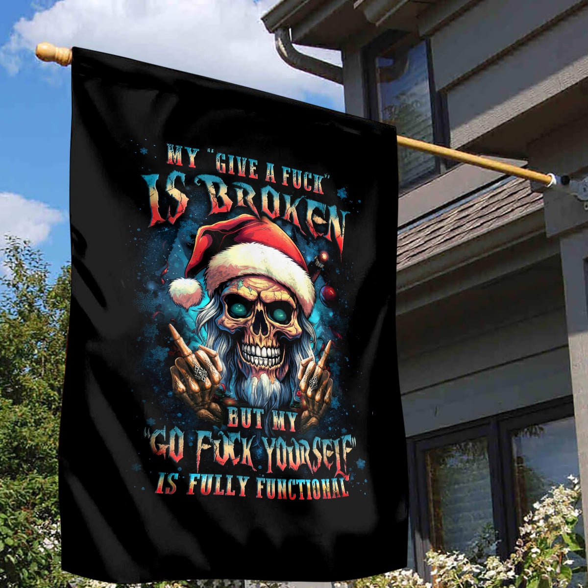 Skull Santa Claus Garden Flag My Give A Fuck Is Broken My Go Fuck Yourself - Wonder Print Shop