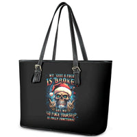Skull Santa Claus Leather Tote Bag My Give A Fuck Is Broken My Go Fuck Yourself - Wonder Print Shop
