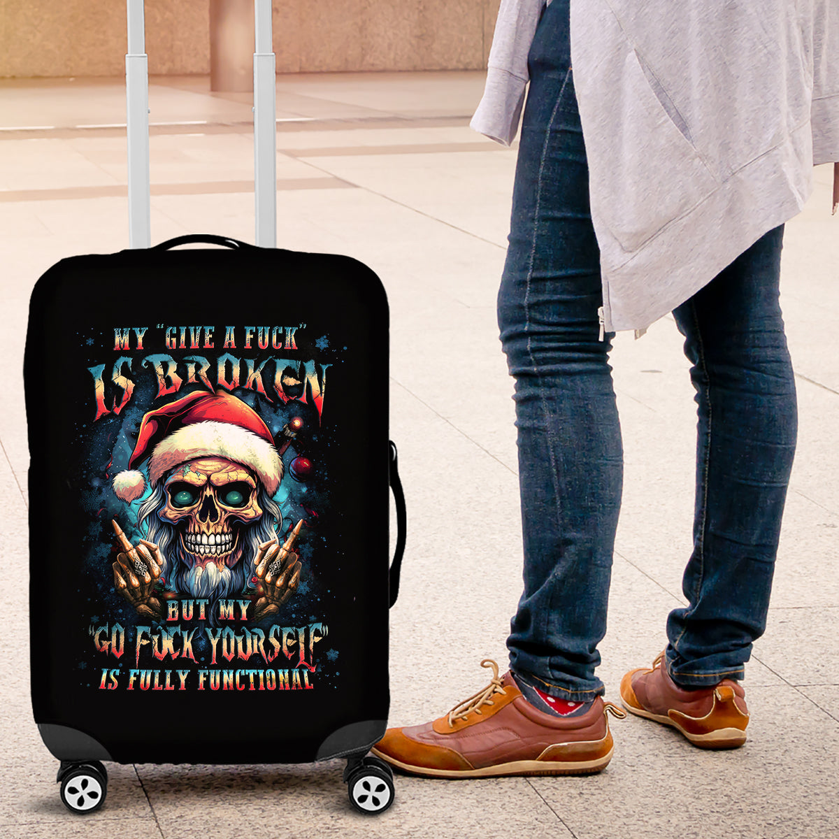 Skull Santa Claus Luggage Cover My Give A Fuck Is Broken My Go Fuck Yourself - Wonder Print Shop