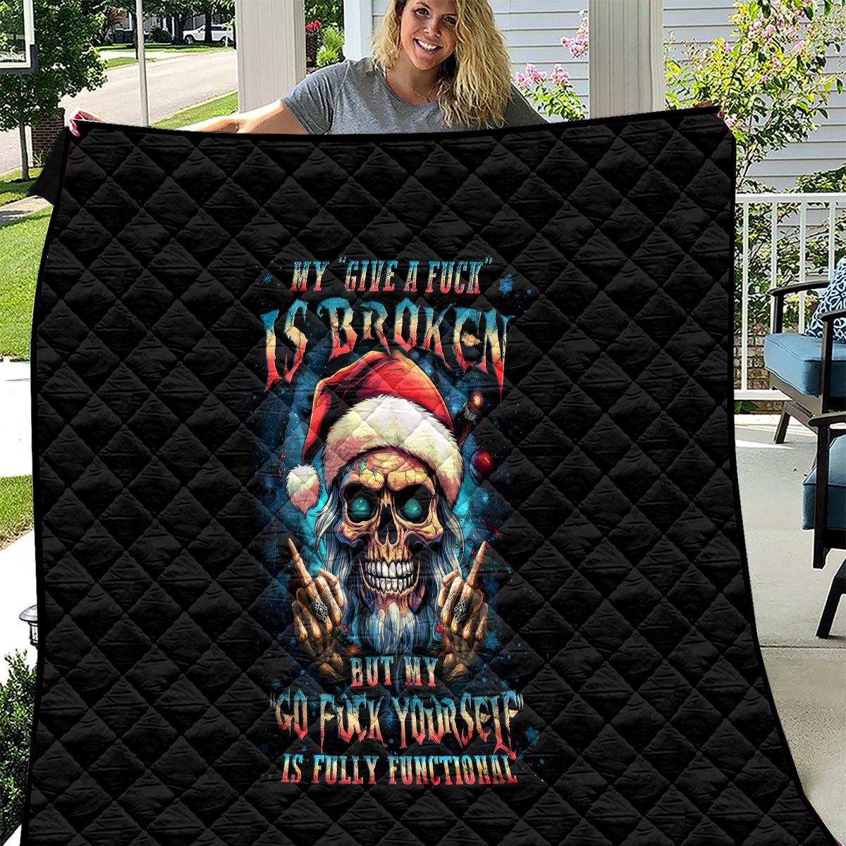 Skull Santa Claus Quilt My Give A Fuck Is Broken My Go Fuck Yourself - Wonder Print Shop