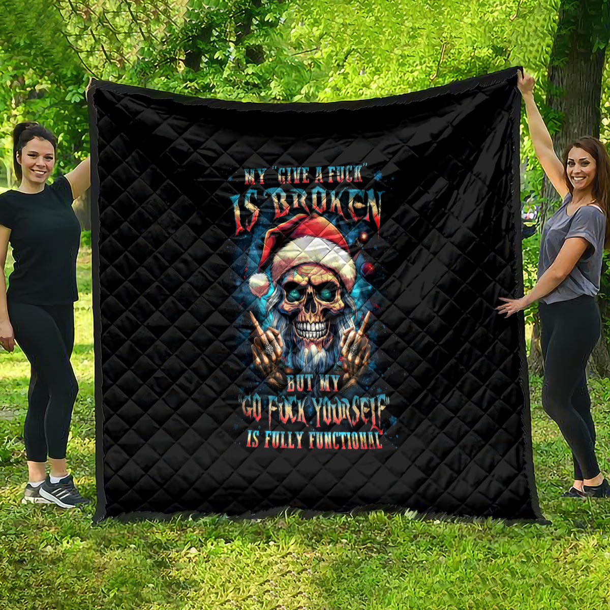 Skull Santa Claus Quilt My Give A Fuck Is Broken My Go Fuck Yourself - Wonder Print Shop