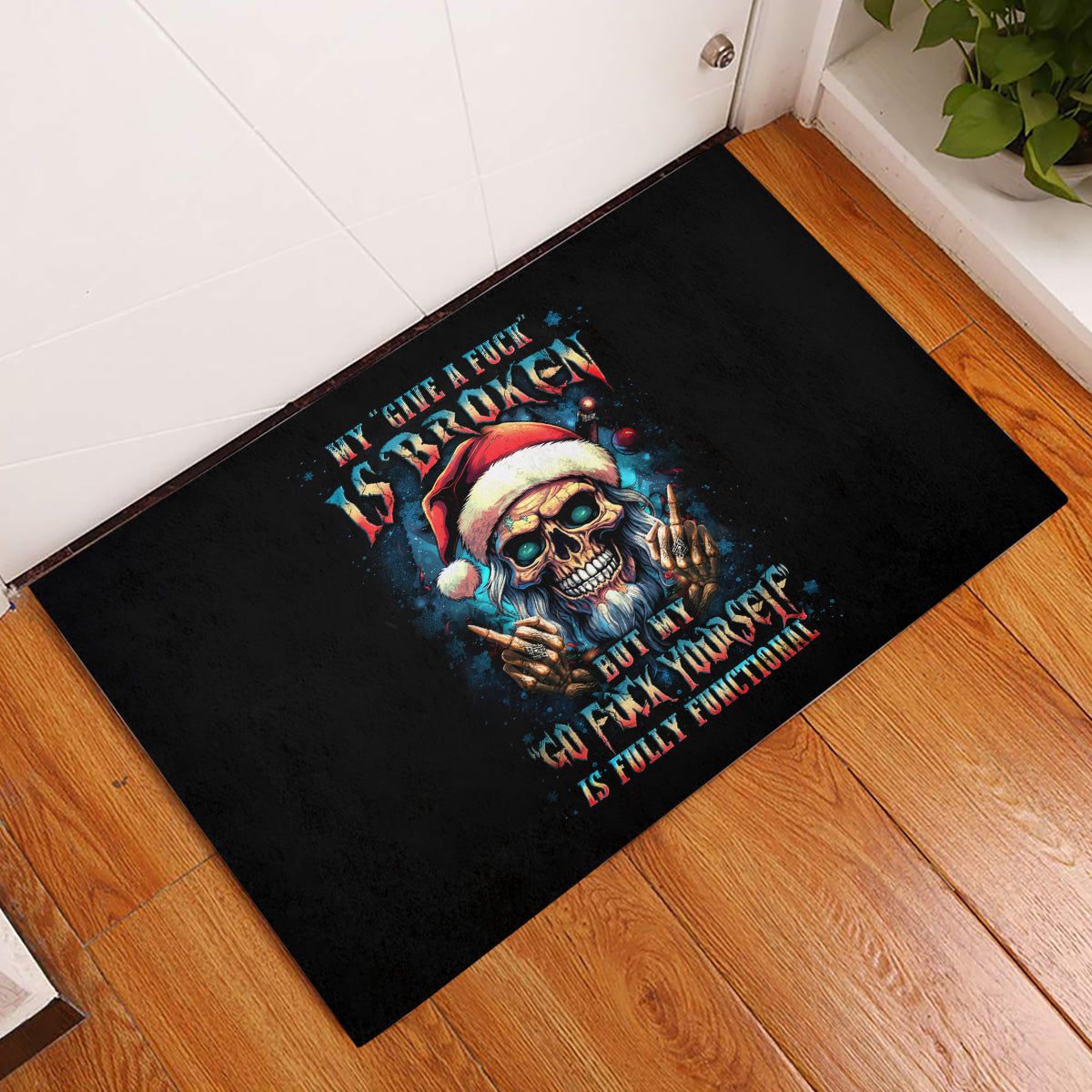 Skull Santa Claus Rubber Doormat My Give A Fuck Is Broken My Go Fuck Yourself - Wonder Print Shop