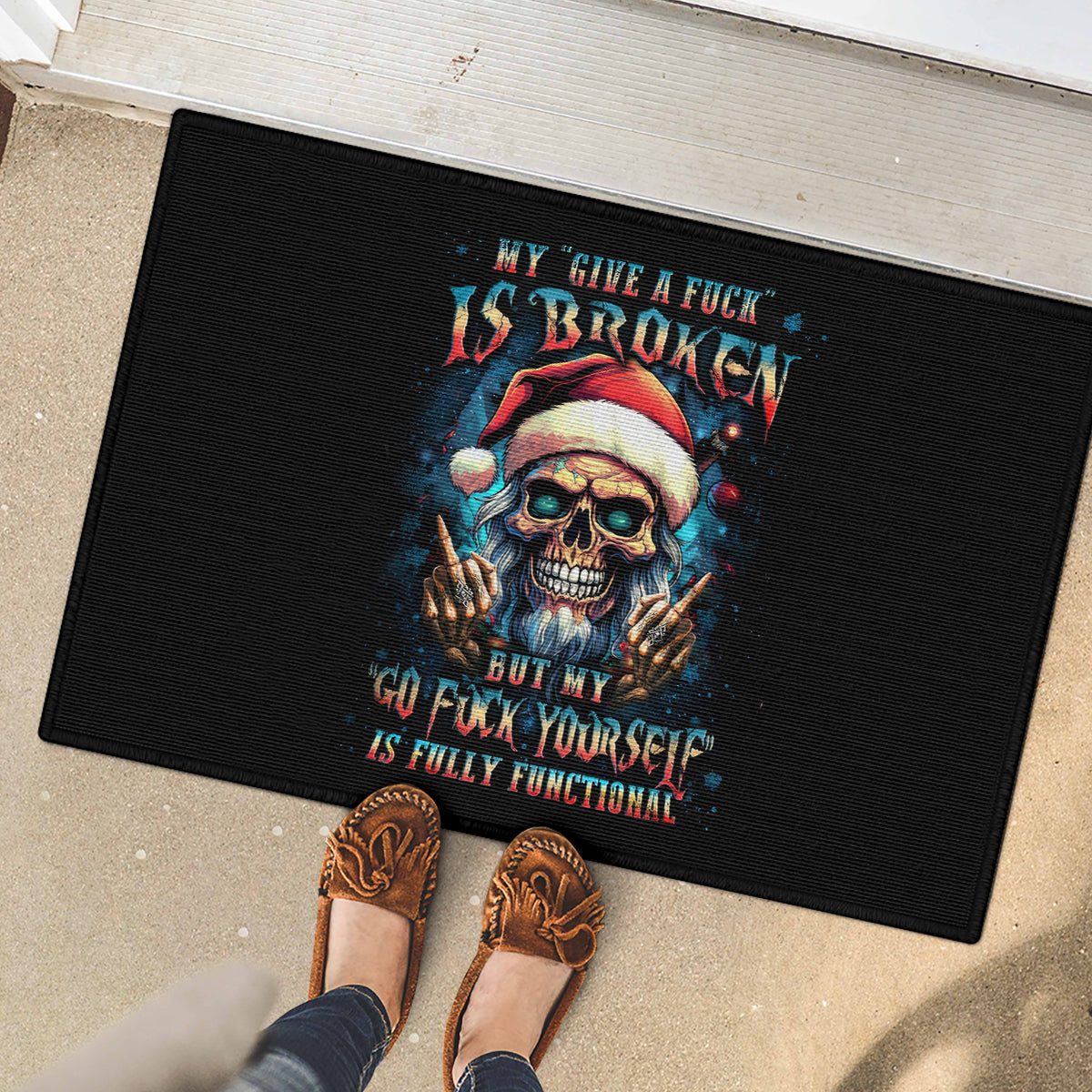 Skull Santa Claus Rubber Doormat My Give A Fuck Is Broken My Go Fuck Yourself - Wonder Print Shop