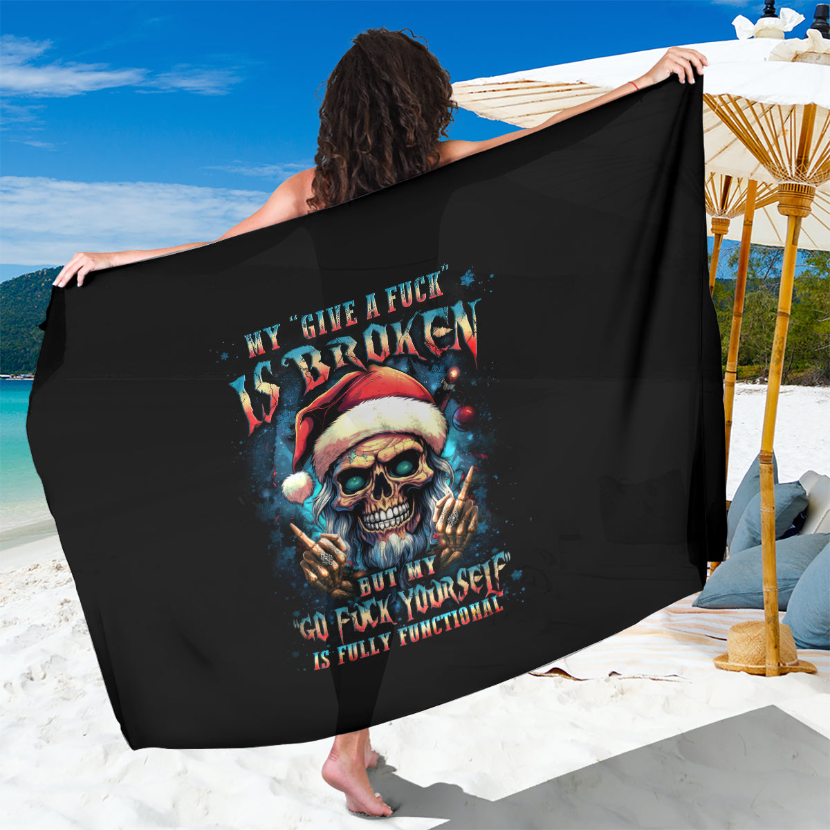 Skull Santa Claus Sarong My Give A Fuck Is Broken My Go Fuck Yourself - Wonder Print Shop