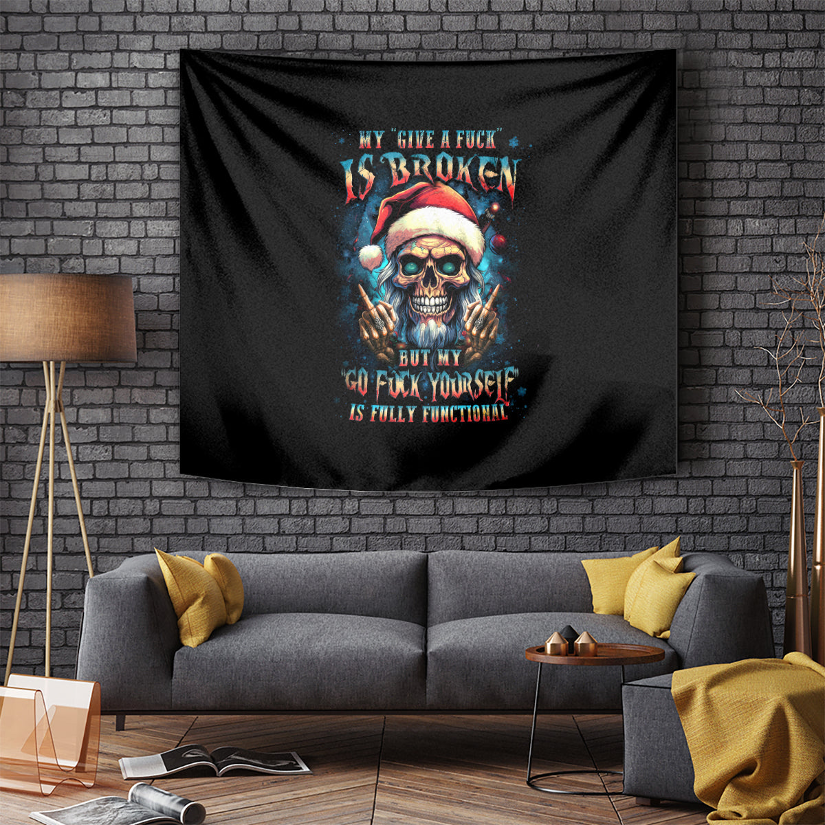 Skull Santa Claus Tapestry My Give A Fuck Is Broken My Go Fuck Yourself - Wonder Print Shop