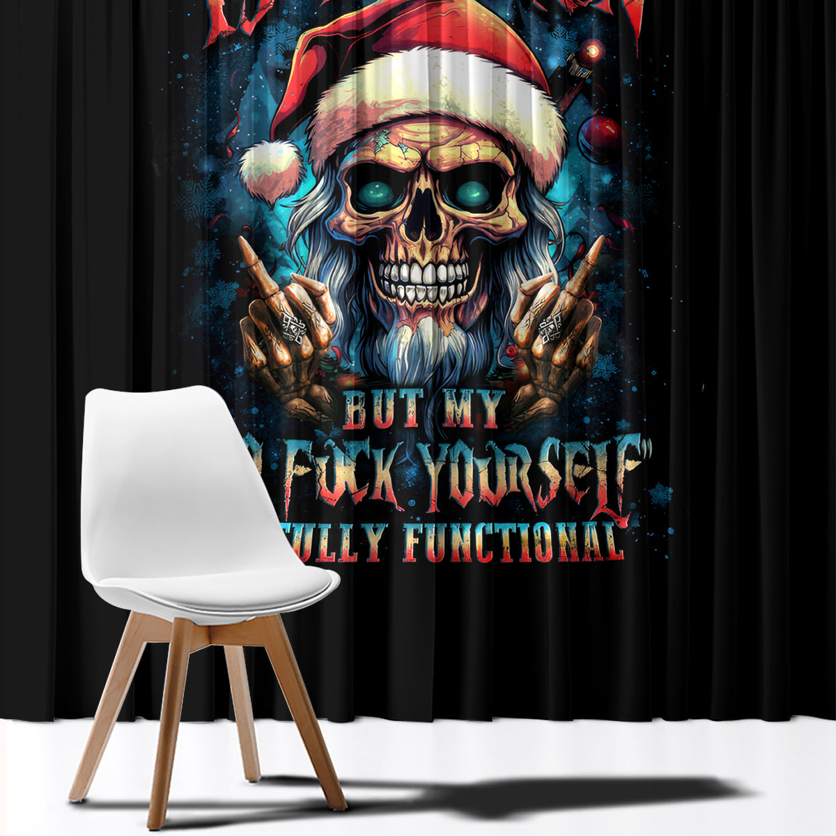 Skull Santa Claus Window Curtain My Give A Fuck Is Broken My Go Fuck Yourself - Wonder Print Shop