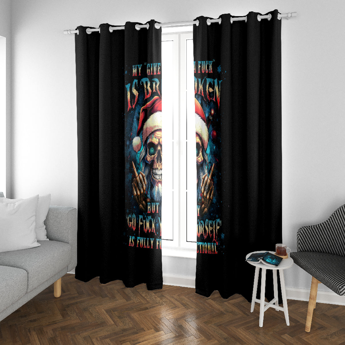 Skull Santa Claus Window Curtain My Give A Fuck Is Broken My Go Fuck Yourself - Wonder Print Shop