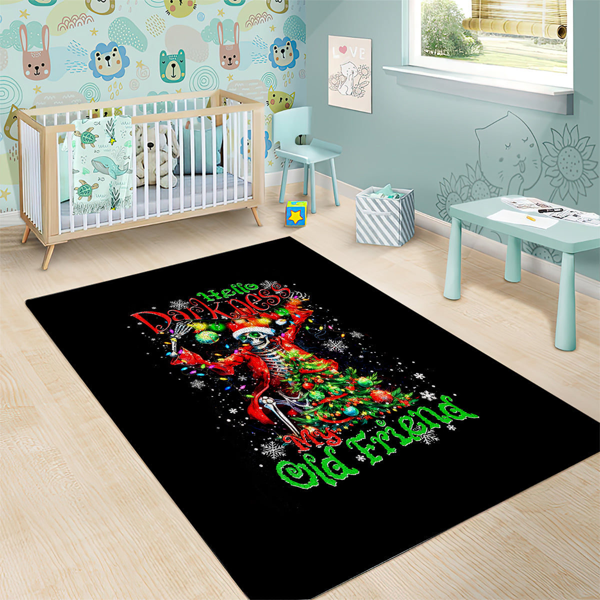 Skeleton Santa Claus Area Rug Hello Darkness My Old Friend - Wonder Print Shop