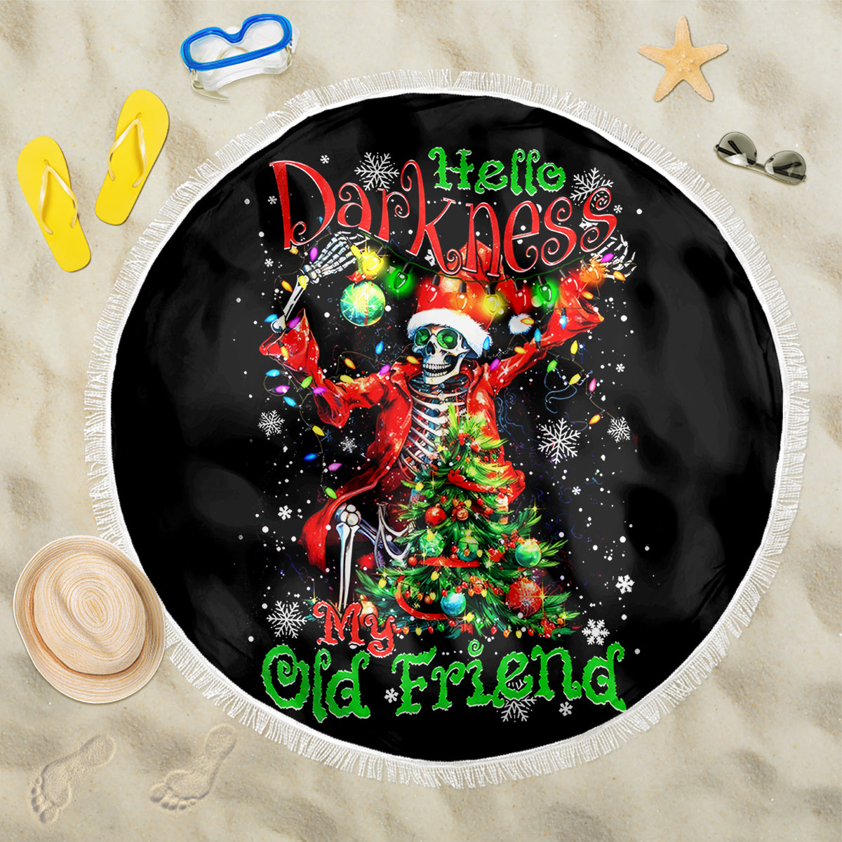 Skeleton Santa Claus Beach Blanket Hello Darkness My Old Friend - Wonder Print Shop