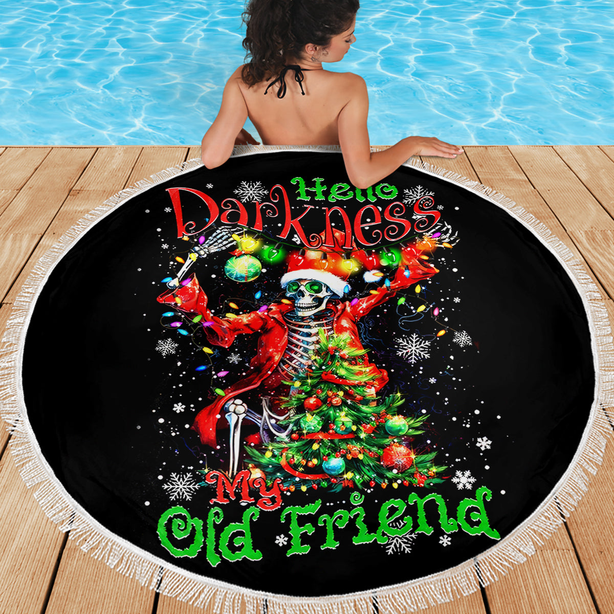 Skeleton Santa Claus Beach Blanket Hello Darkness My Old Friend - Wonder Print Shop