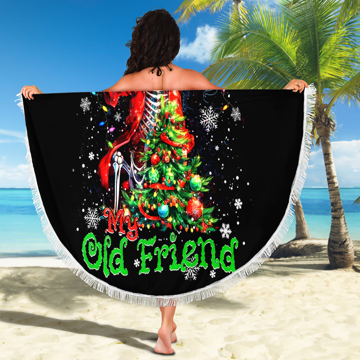 Skeleton Santa Claus Beach Blanket Hello Darkness My Old Friend - Wonder Print Shop