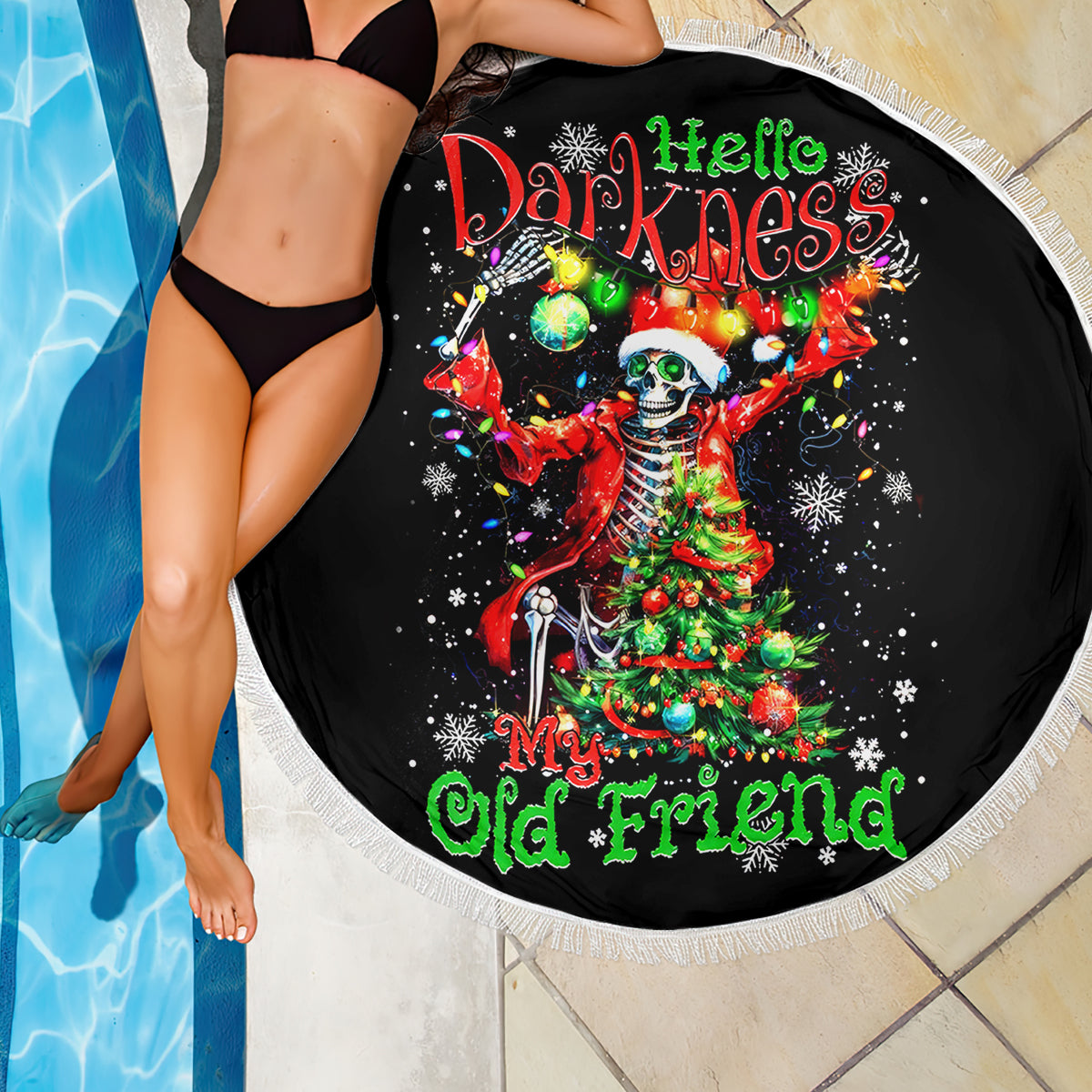 Skeleton Santa Claus Beach Blanket Hello Darkness My Old Friend - Wonder Print Shop