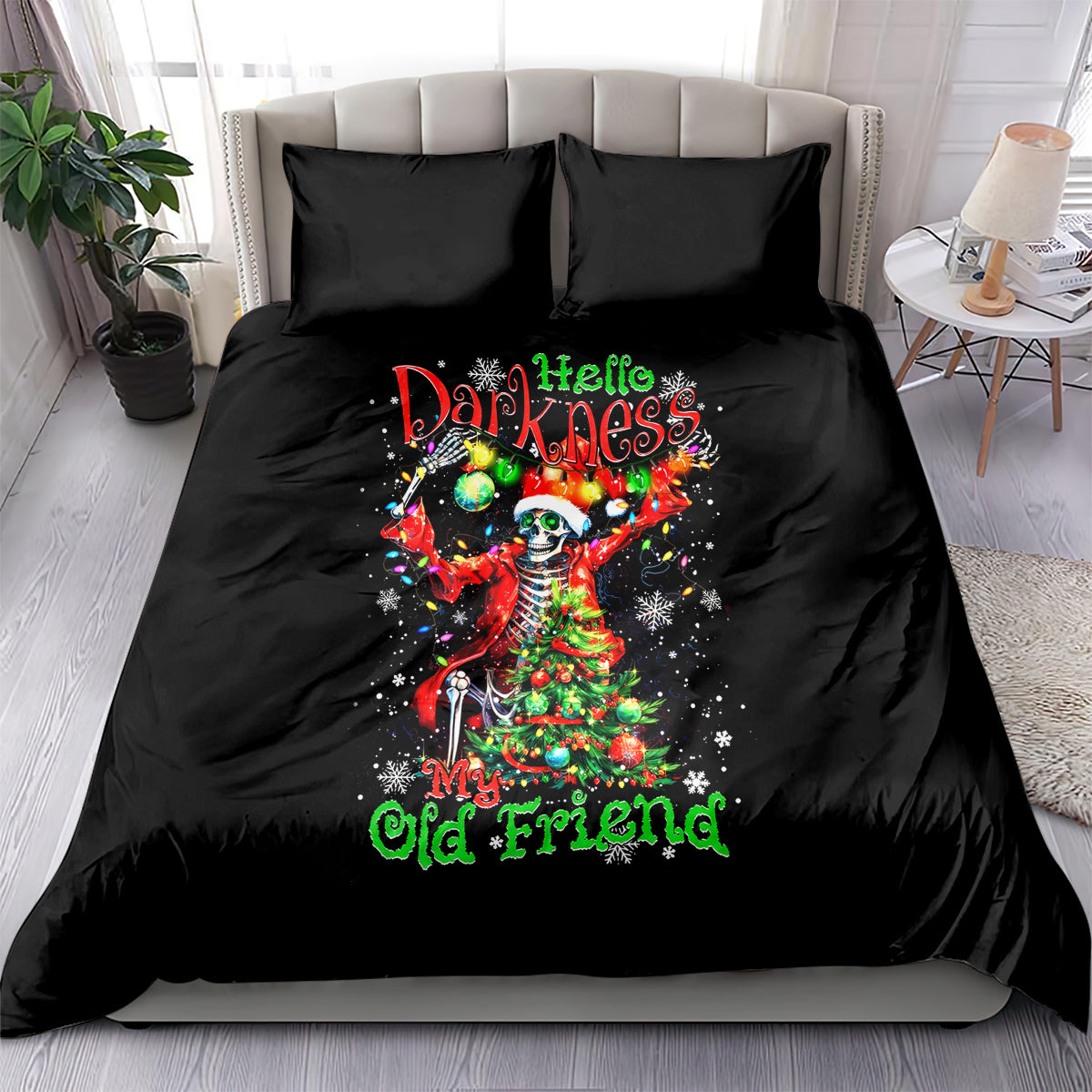 Skeleton Santa Claus Bedding Set Hello Darkness My Old Friend - Wonder Print Shop