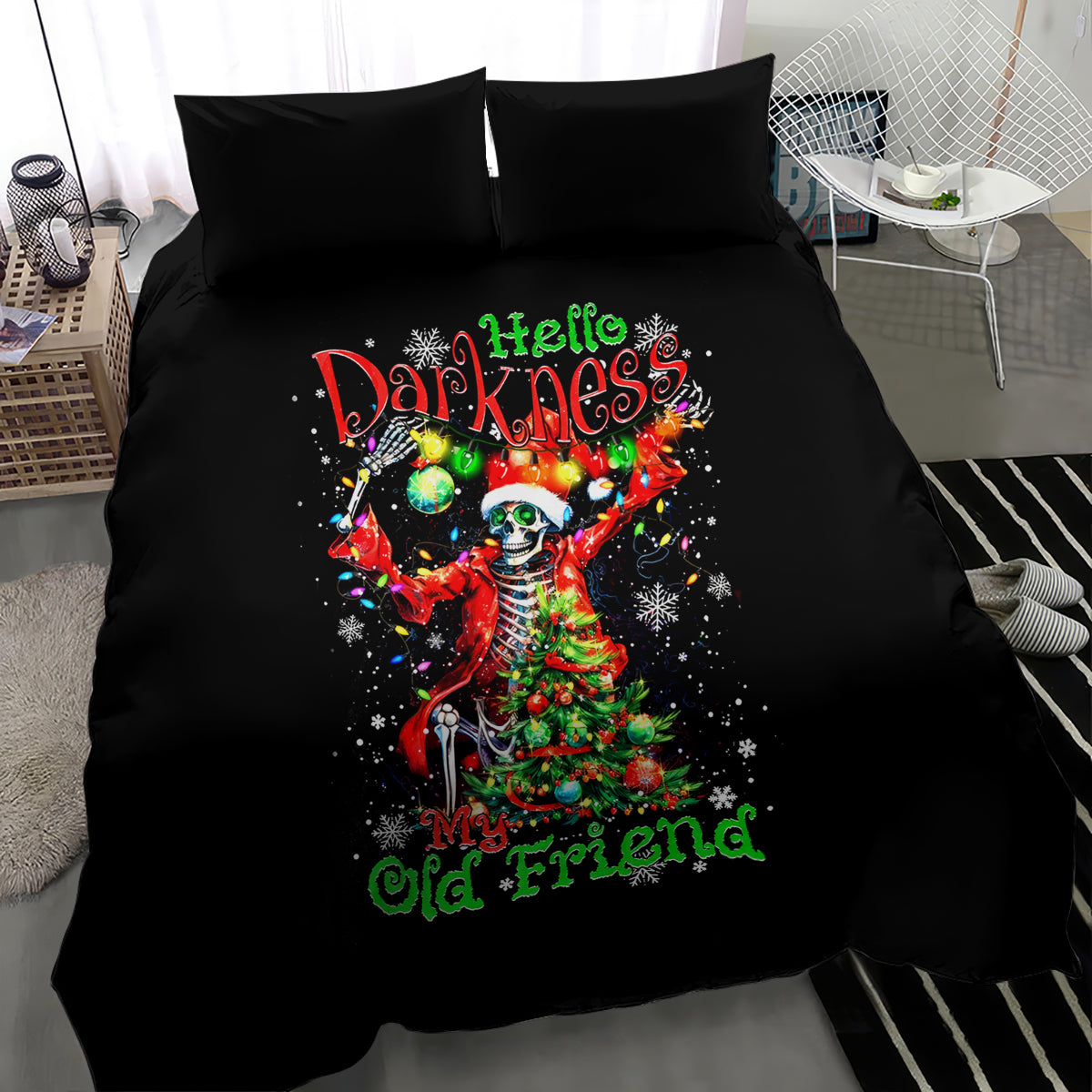 Skeleton Santa Claus Bedding Set Hello Darkness My Old Friend - Wonder Print Shop