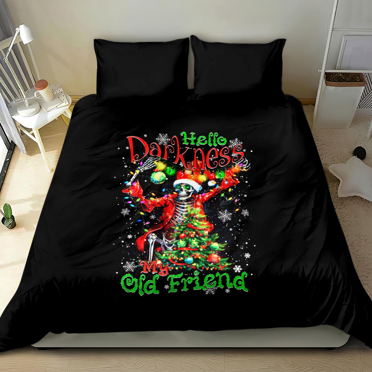 Skeleton Santa Claus Bedding Set Hello Darkness My Old Friend - Wonder Print Shop