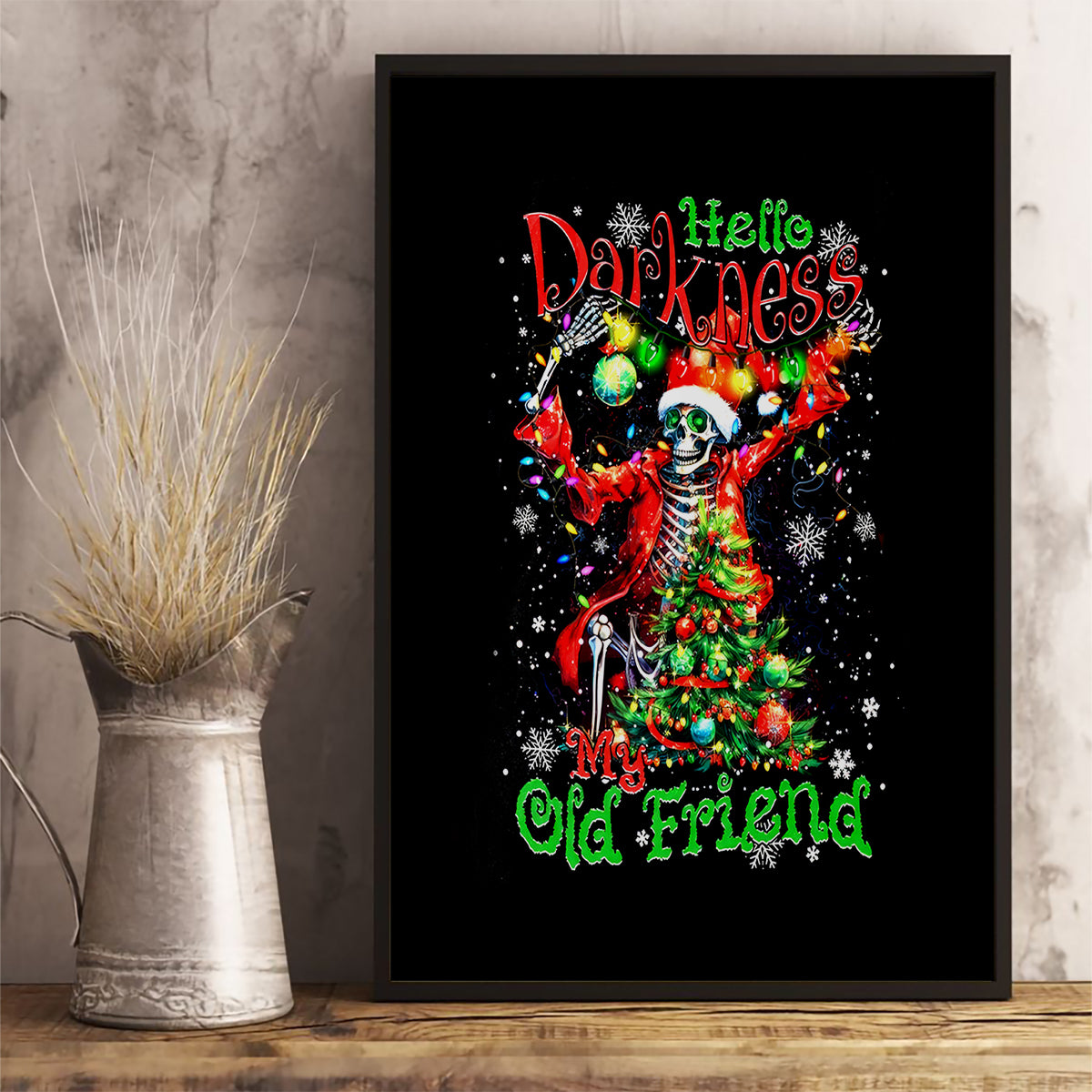 Skeleton Santa Claus Canvas Wall Art Hello Darkness My Old Friend - Wonder Print Shop