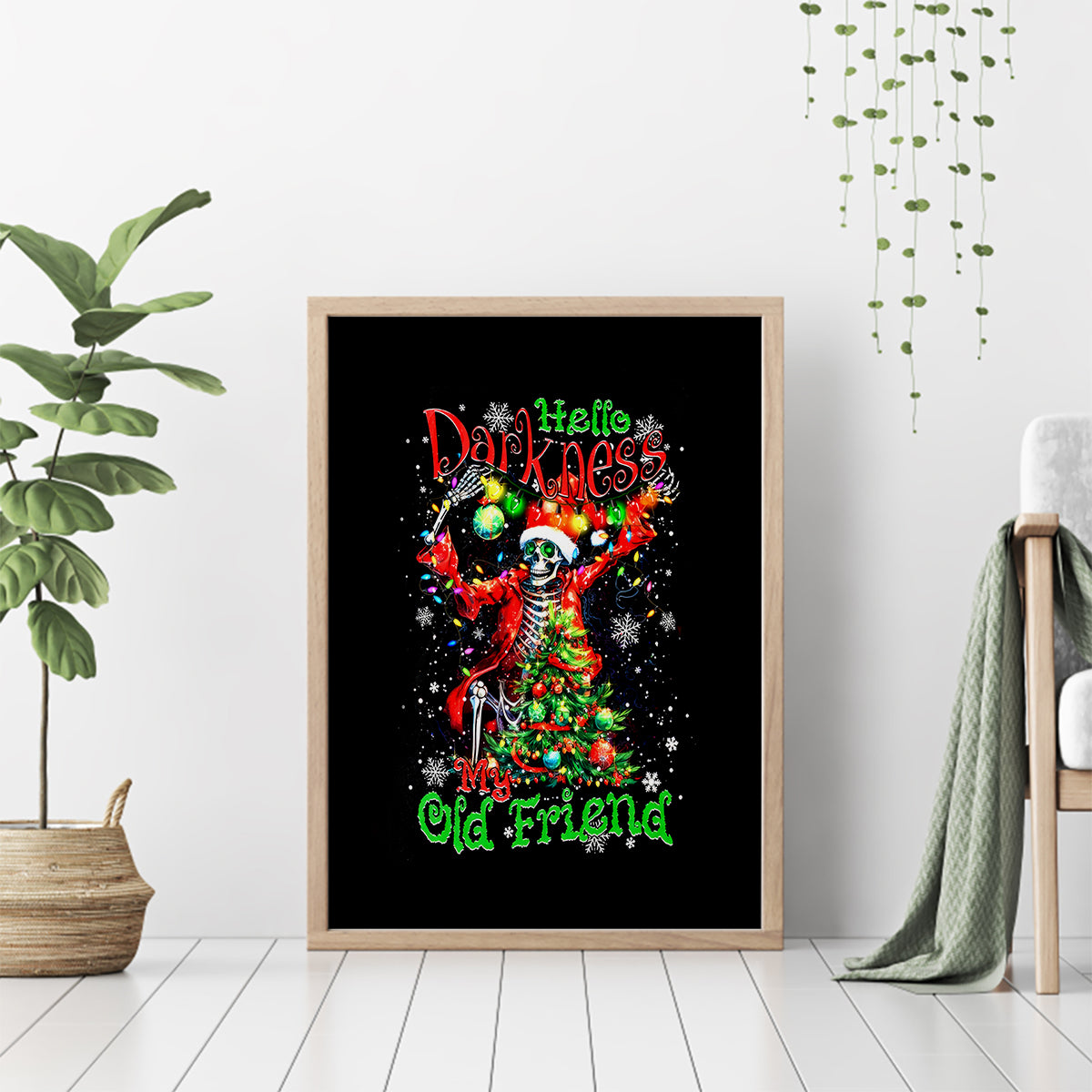 Skeleton Santa Claus Canvas Wall Art Hello Darkness My Old Friend - Wonder Print Shop