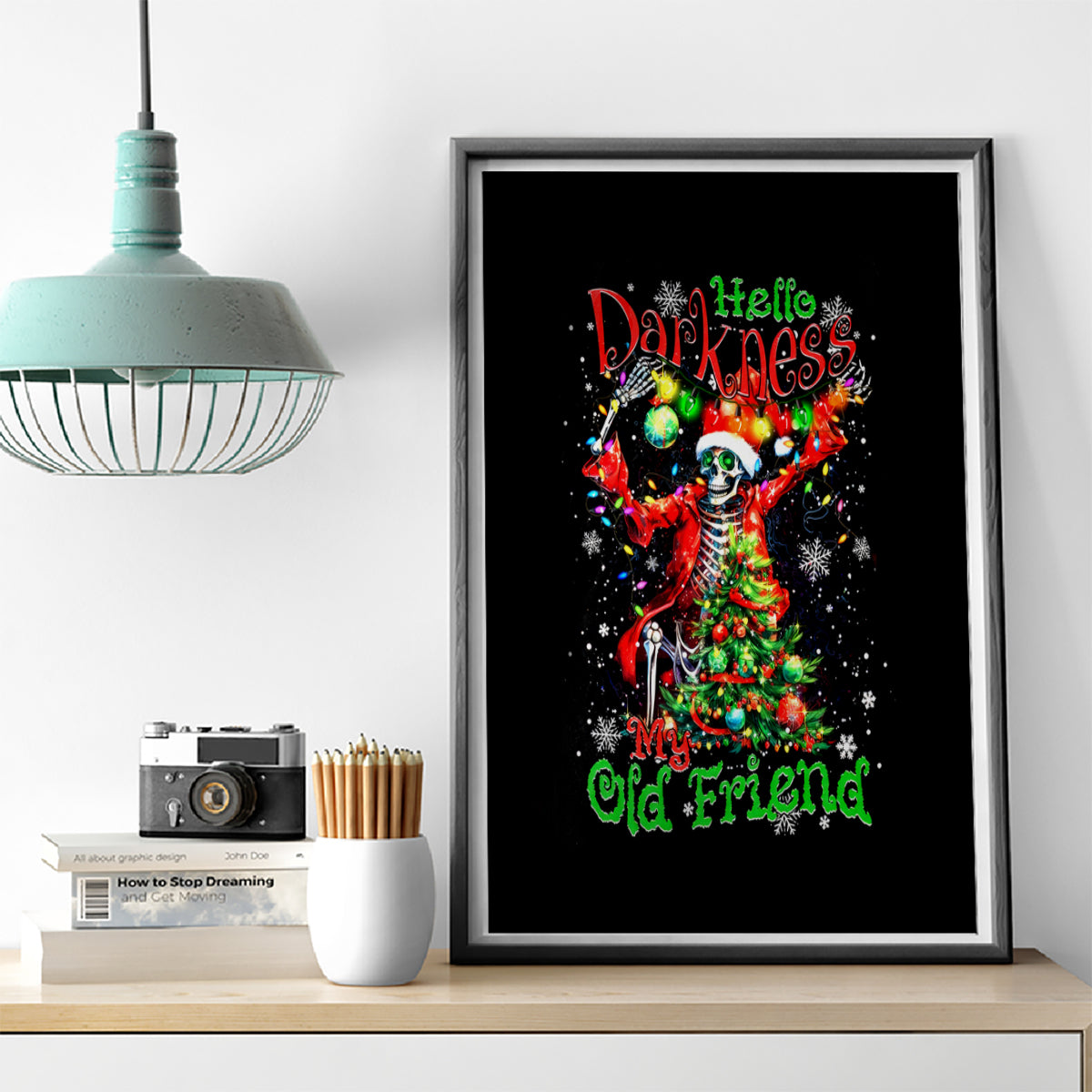 Skeleton Santa Claus Canvas Wall Art Hello Darkness My Old Friend - Wonder Print Shop