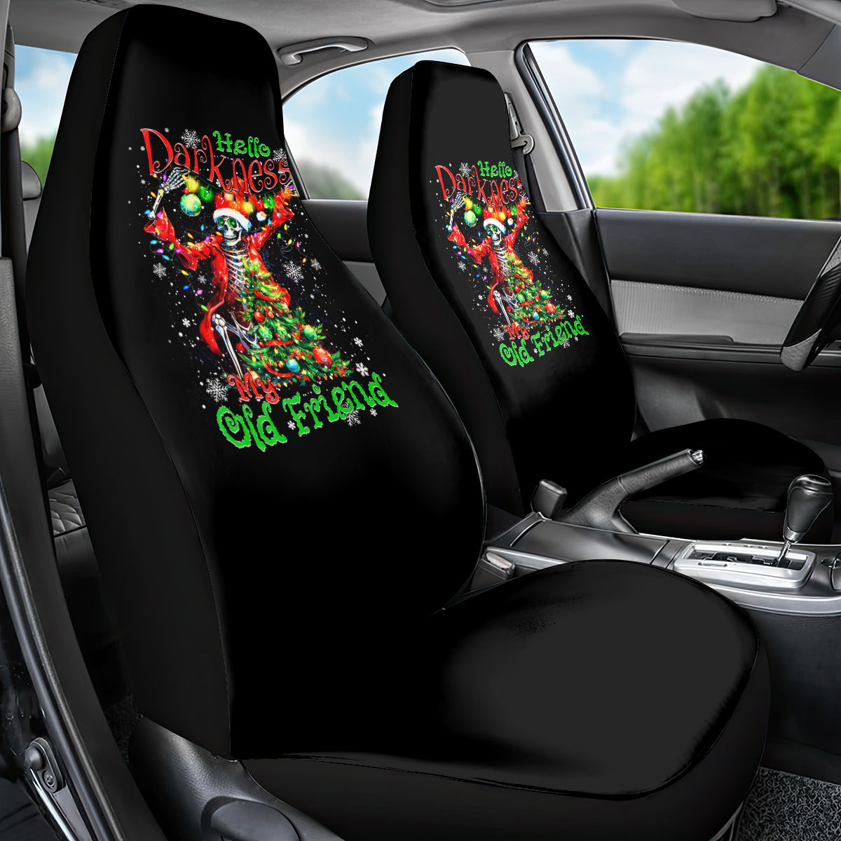Skeleton Santa Claus Car Seat Cover Hello Darkness My Old Friend - Wonder Print Shop