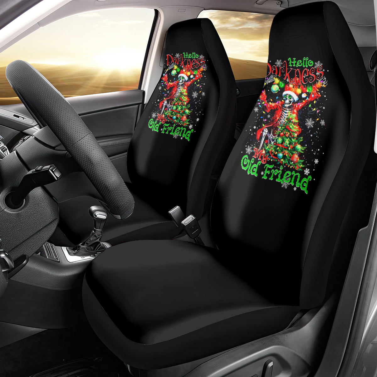 Skeleton Santa Claus Car Seat Cover Hello Darkness My Old Friend - Wonder Print Shop