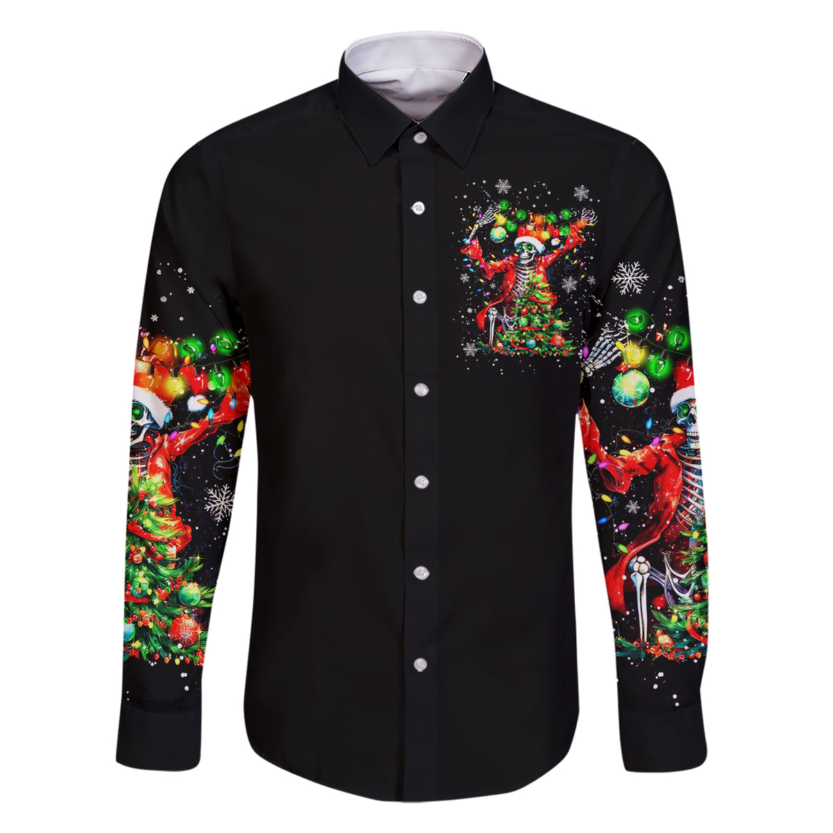 Skeleton Santa Claus Family Matching Short Sleeve Bodycon Dress and Hawaiian Shirt Hello Darkness My Old Friend - Wonder Print Shop