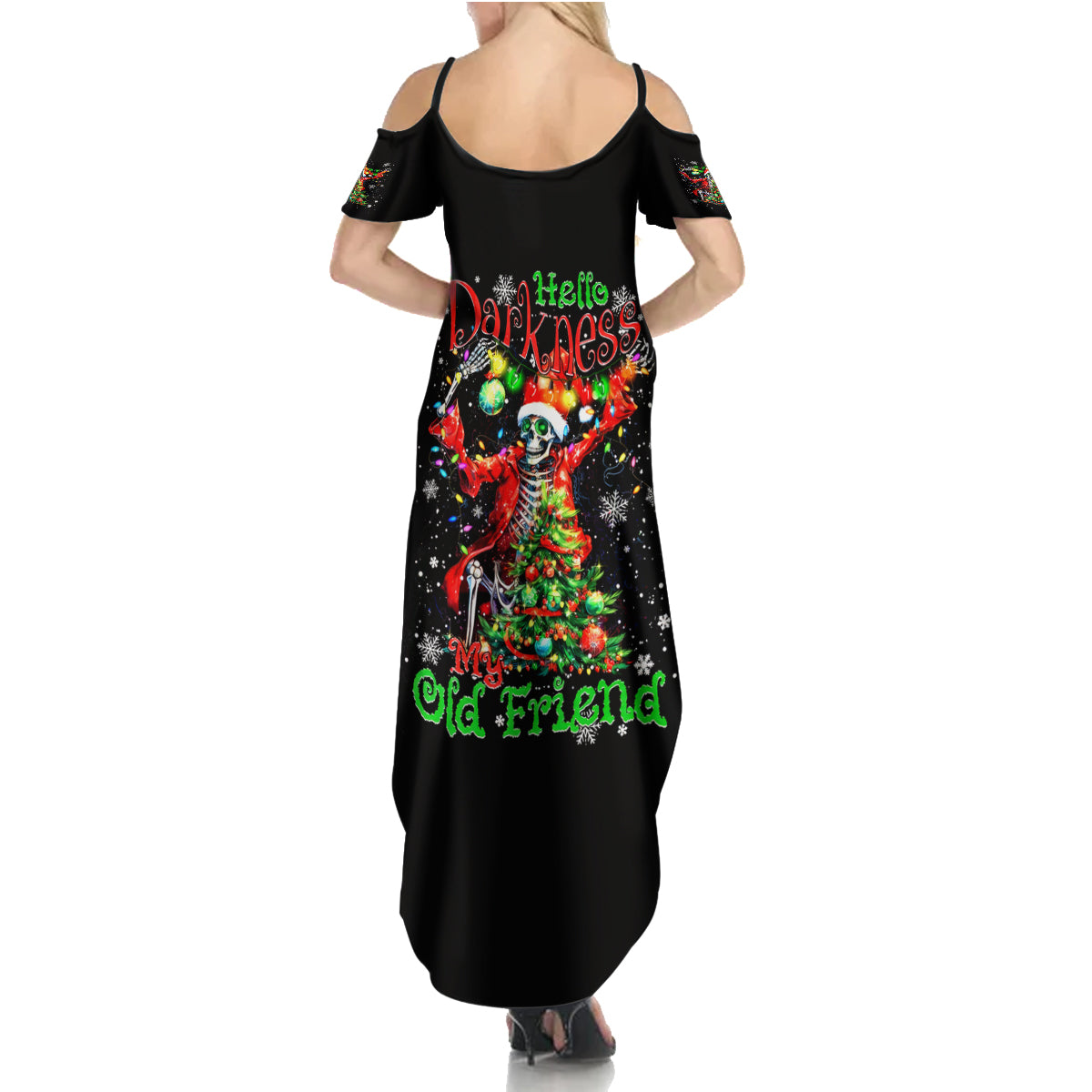 Skeleton Santa Claus Family Matching Summer Maxi Dress and Hawaiian Shirt Hello Darkness My Old Friend - Wonder Print Shop