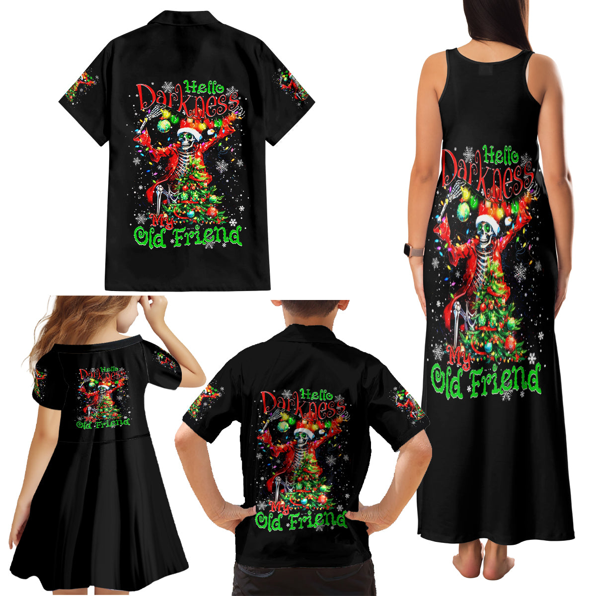 Skeleton Santa Claus Family Matching Tank Maxi Dress and Hawaiian Shirt Hello Darkness My Old Friend - Wonder Print Shop