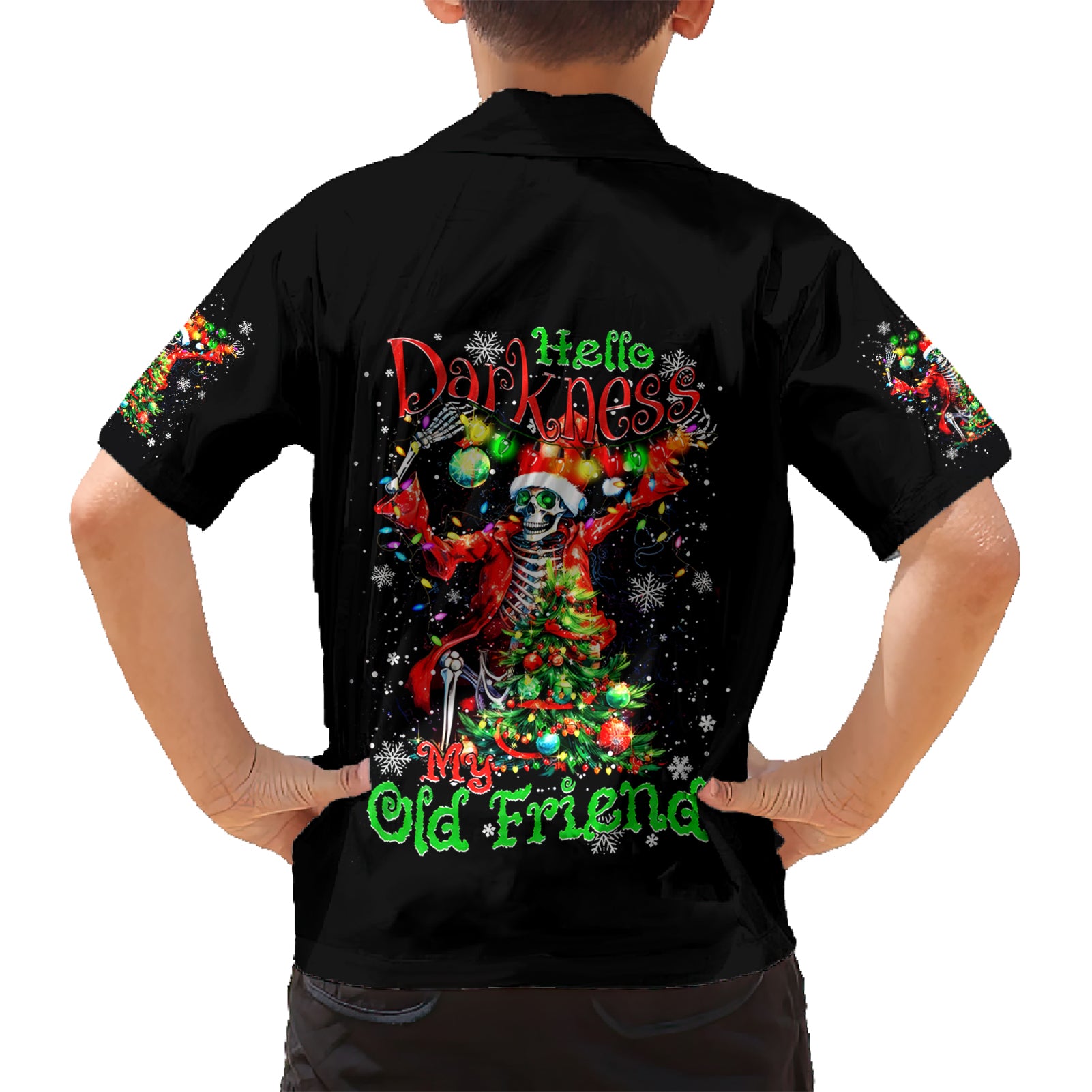 Skeleton Santa Claus Kid Hawaiian Shirt Hello Darkness My Old Friend - Wonder Print Shop