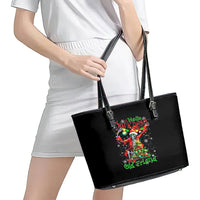 Skeleton Santa Claus Leather Tote Bag Hello Darkness My Old Friend - Wonder Print Shop