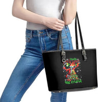 Skeleton Santa Claus Leather Tote Bag Hello Darkness My Old Friend - Wonder Print Shop