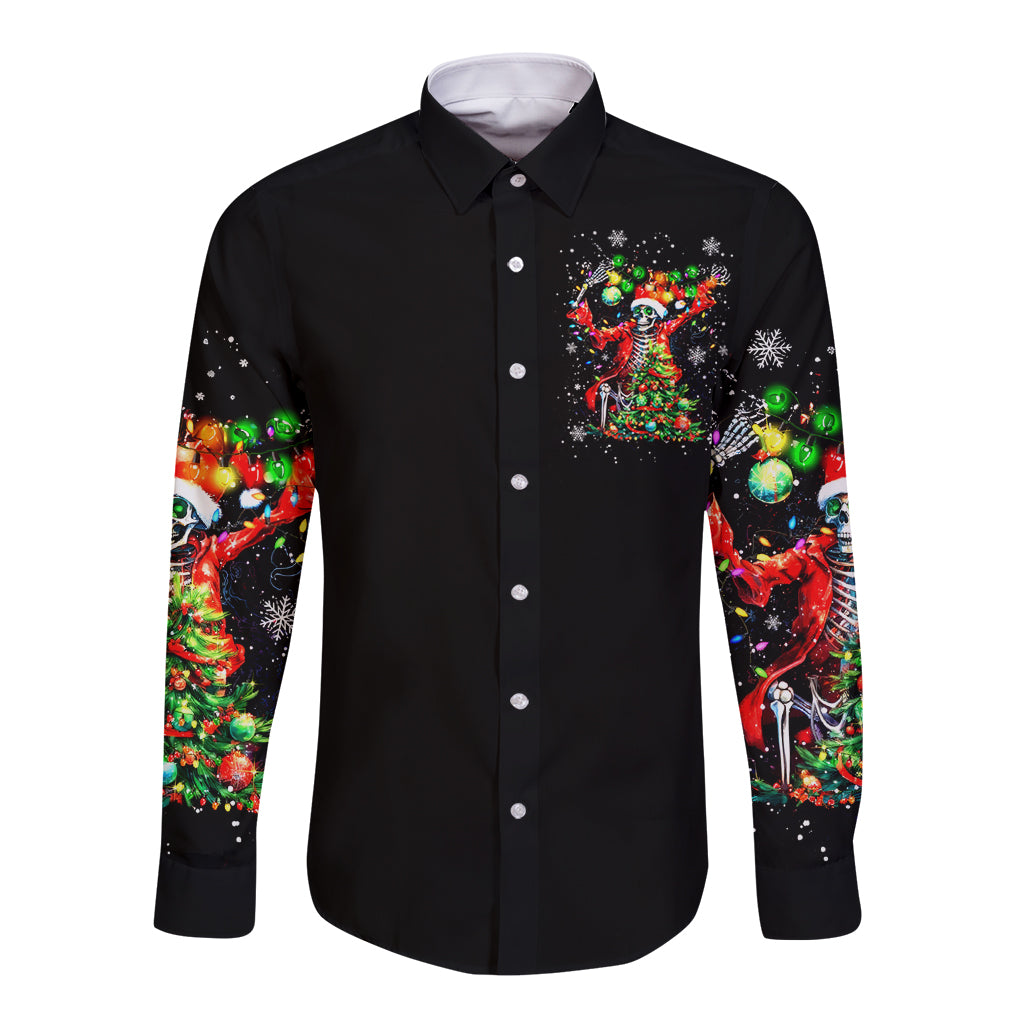 Skeleton Santa Claus Long Sleeve Button Shirt Hello Darkness My Old Friend - Wonder Print Shop