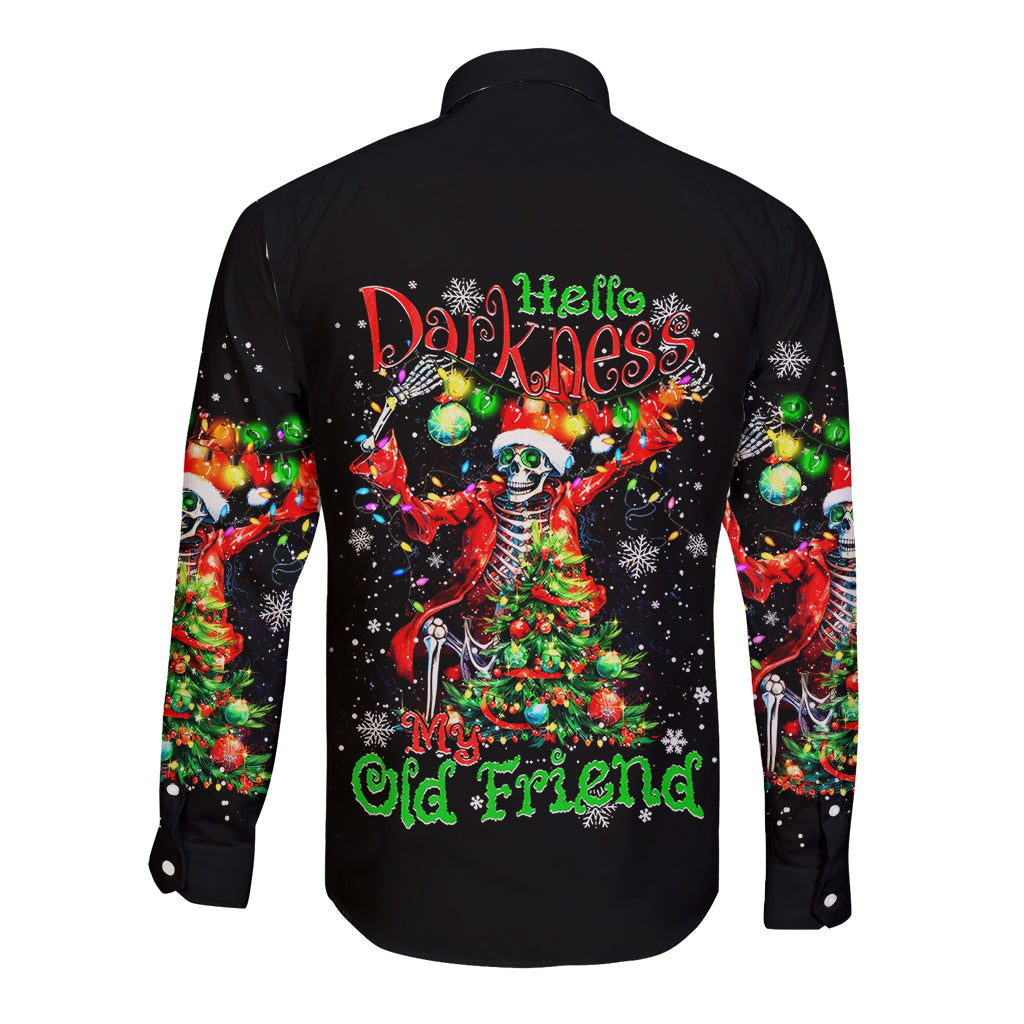 Skeleton Santa Claus Long Sleeve Button Shirt Hello Darkness My Old Friend - Wonder Print Shop