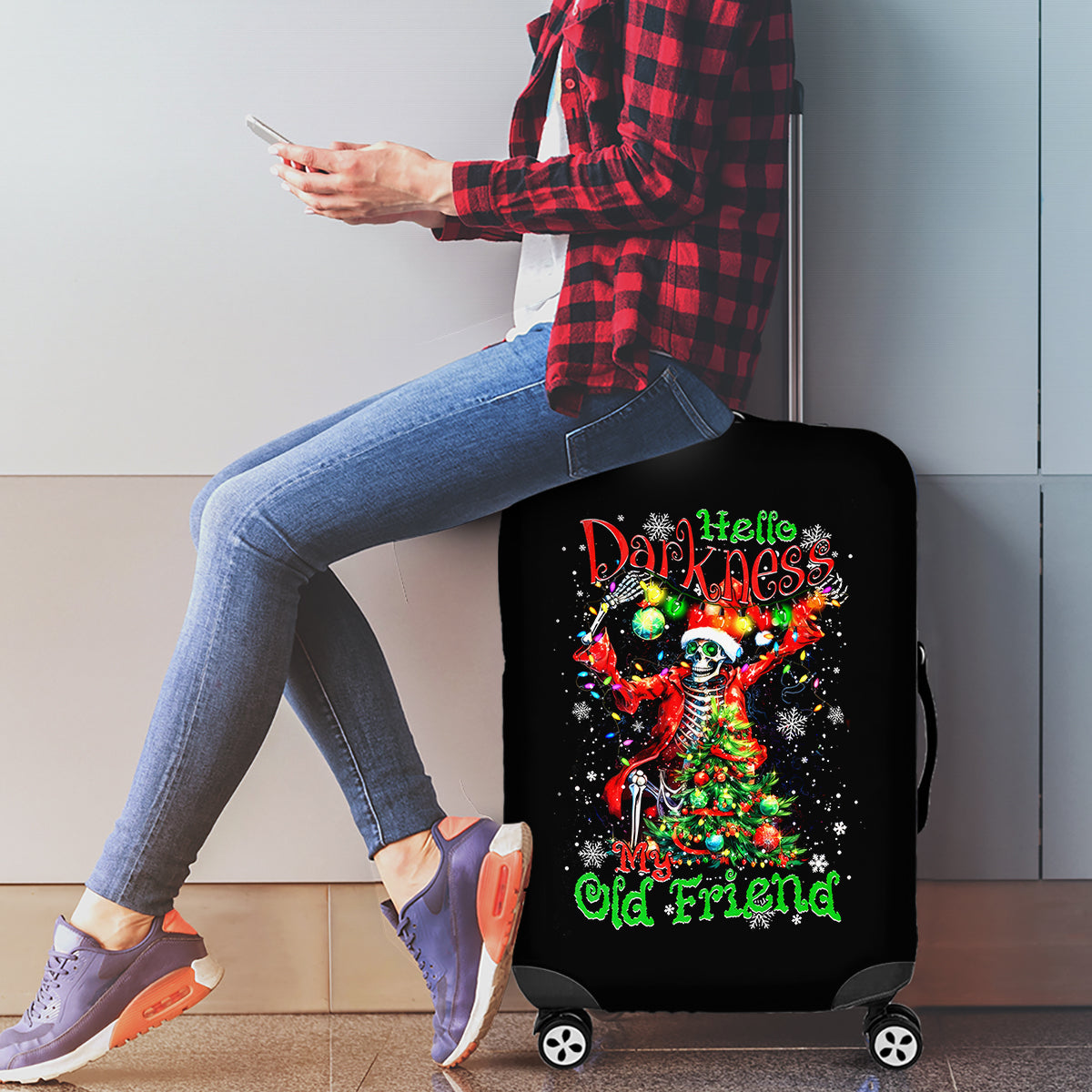 Skeleton Santa Claus Luggage Cover Hello Darkness My Old Friend - Wonder Print Shop