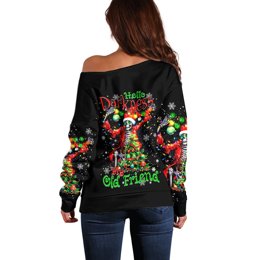 Skeleton Santa Claus Off Shoulder Sweater Hello Darkness My Old Friend - Wonder Print Shop