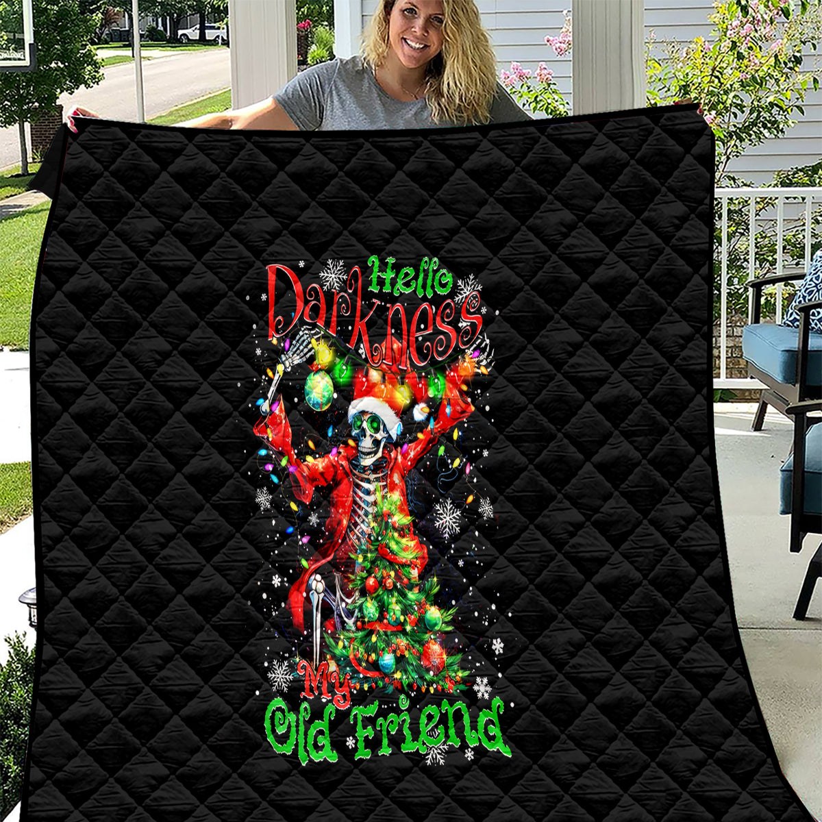 Skeleton Santa Claus Quilt Hello Darkness My Old Friend - Wonder Print Shop